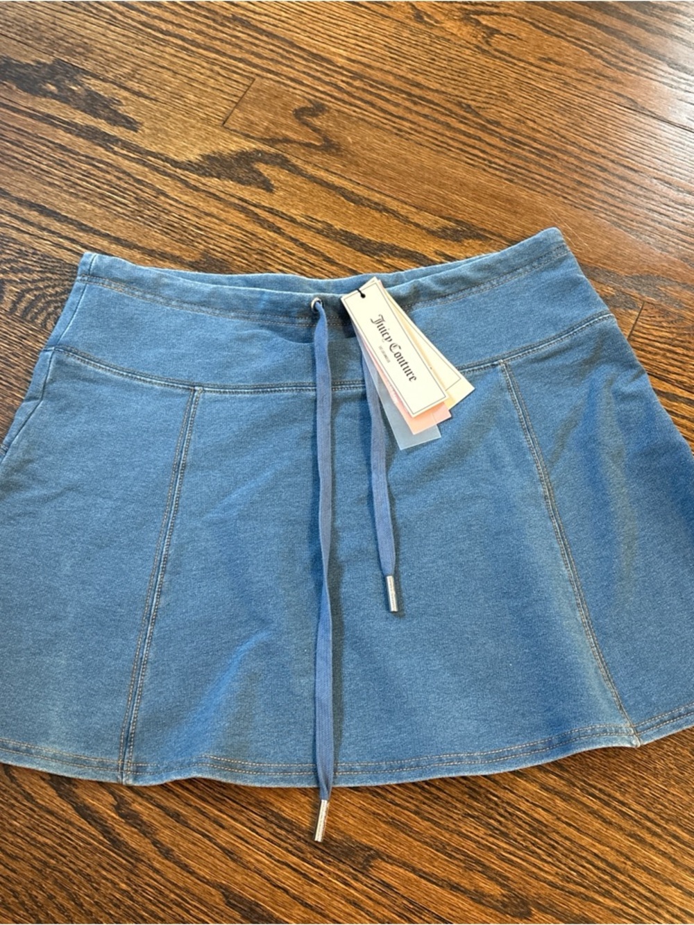 Juicy Couture Denim-Blue Drawstring Mini Skirt